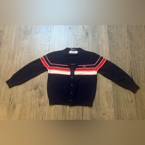 Vintage IZOD Lacoste Boys 7 Cardigan Sweater Navy Red Striped Hong Kong 70-80’s